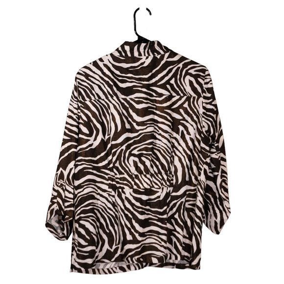 Chico's Womens Jacket Brown Beige Animal Print Linen Blend Button Glitter 2 L/12 - Picture 2 of 10